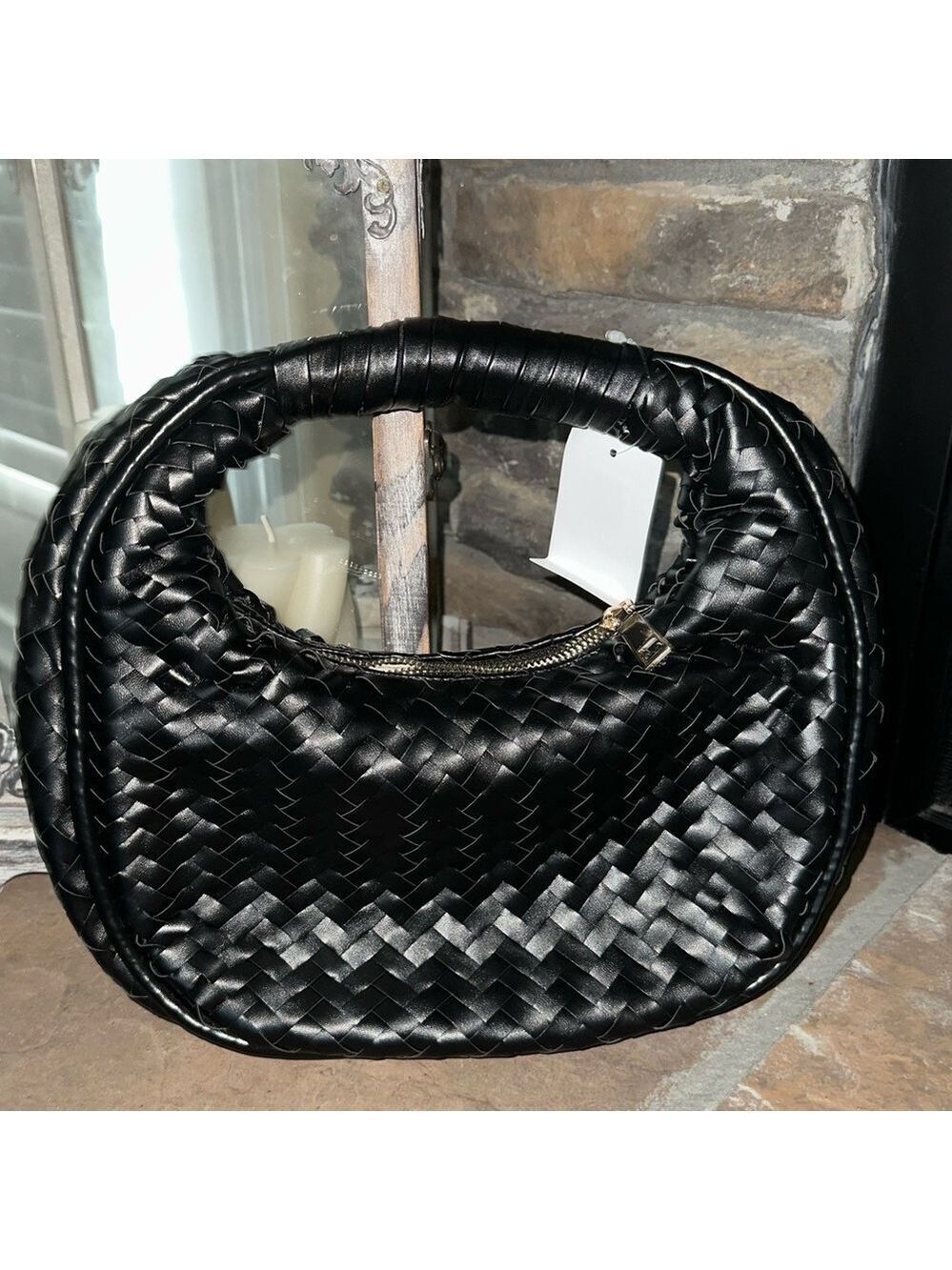 MODA LUXE-Woven Circle Shoulder bag-Black-NWT-Retail $100 - Picture 7 of 11
